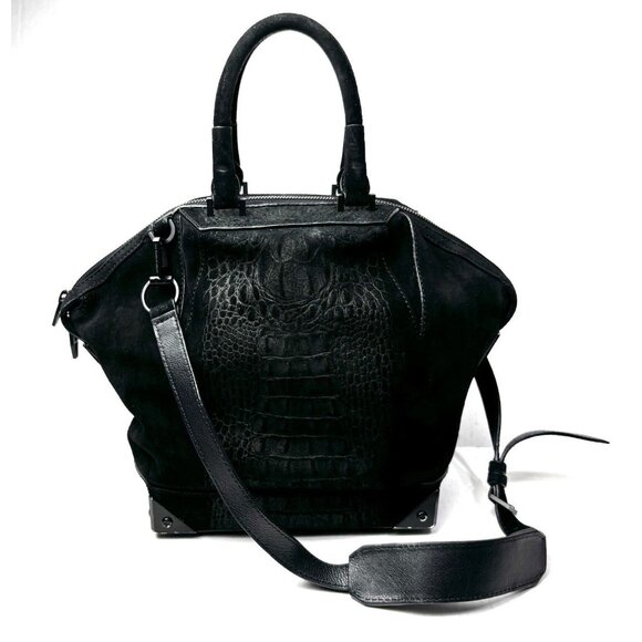 Alexander Wang Emile Crocodile Leather‎ Embossed Purse Satchel Top Handles EUC